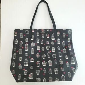 Kate Spade Jade Drive Bon Shoulder Bag Tote Shopper Bird Cage Birds Black/White